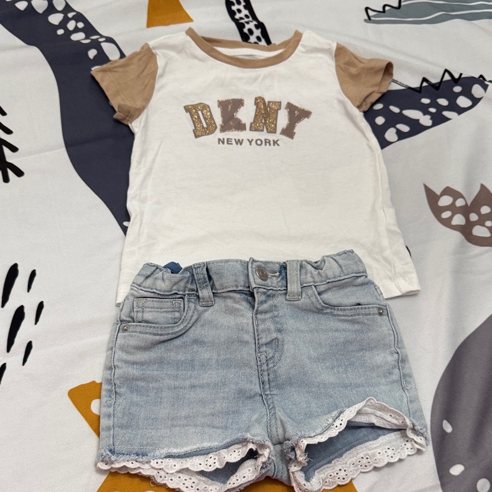 DKNY Tee with Light Blue cat & Jack Shorts